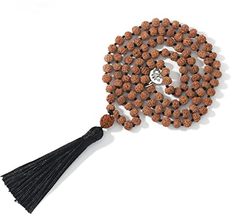 Bysonglezai Halskette Damen Ketten Anhänger Frauen Geschenk 108 Naturperlen Yoga Meditation Quaste Halskette Für Frauen Anhänger Mit Schwarzer Quaste S-N0092
