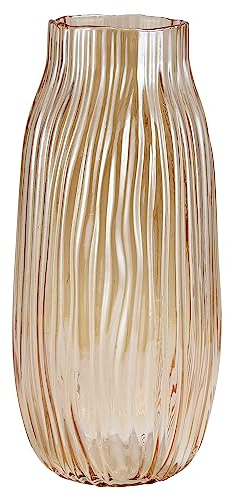 Jarrón grande de vidrio ámbar para flores, acanalado alto, dorado, jarrón decorativo de 31 cm, para el hogar, centros de mesa, decoración de flores y granja (marrón, 31 cm)