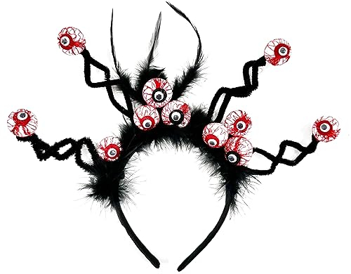 GizellMG Haarreif Halloween Kostüm Horrible Augen Augen Kugeln Damen Mädchen Stirnband Augapfel für Kostüm Karneval Mottoparty, Schwarz mit Feder, 23x32CM