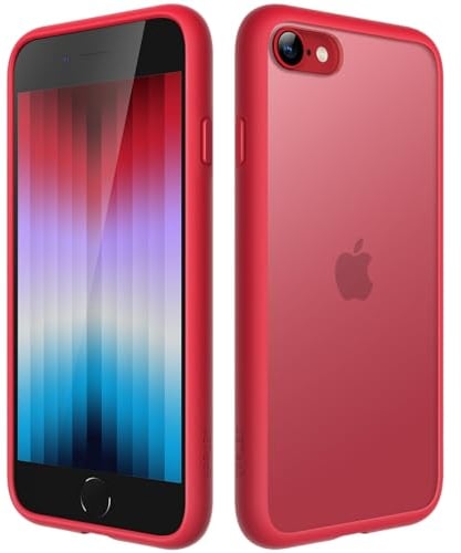 JETech Matte Case for iPhone SE 3/2 (2022/2020), iPhone 8/7, 4.7-Inch, Shockproof Military Grade Drop Protection, Frosted Translucent Back Phone Cover, Anti-Fingerprint (Red)