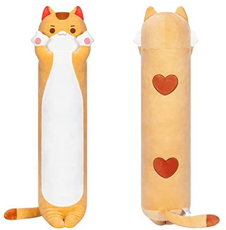 Mewaii 130CM Kuscheltier Kawaii Langes Katzen Plüsch Kissen Orange Stofftiere Plüschtier Ausgestopftes Tier Spielzeug Kuschelkissen Geschenk Plüschkissen