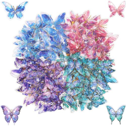 80 Stück 3D Schmetterlinge Deko, Bunte Vergoldung Schmetterling Aufkleber, Wandtattoo Schmetterlinge Glitzer Schmetterlinge Sticker mit 4 Farben, Schmetterlinge Wandaufkleber für Schlafzimmer Deko