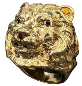 Bague tête de lion en or pour homme, Lion viking nordique avec crinière, Bague Totem Lion, Bague de motard gothique en métal lourd Rock Punk Lion, Bijoux Viking Animal Lion pour hommes (Or, 62)