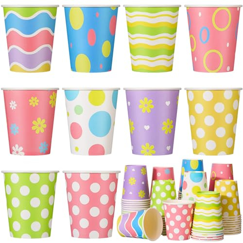 Chuangdi 100 Stück Oster-Einwegbecher, 266 ml, Pappbecher, Teetassen, Kaffeetassen, Osterbecher für Ostern, Party, Trinkgeschirr, Urlaubsbedarf, 10 Stile (niedlich)