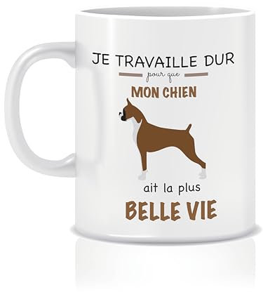 Mug Tasse Originale Je travaille dur pour mon chien Idée Cadeau Maitre & maitresse de Beagle, Berger Allemand, Australien, Pitbull etc. (Boxer)