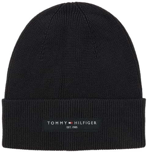 Tommy Hilfiger Herren Strickmütze Cotton Beanie mit Umschlag, Schwarz (Black), Einheitsgröße