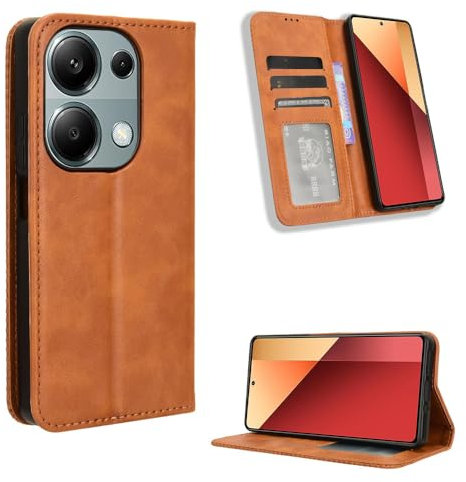 COMAKU Étui à Rabat et Folio pour Xiaomi Poco M6 Pro 4G de Marron