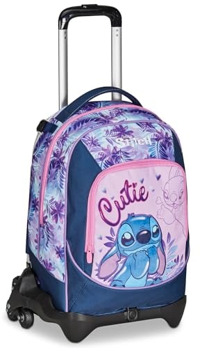 Seven Trolley Scuola Jack 3 Ruote,DISNEY - LILO & STITCH 2CUTE, Azzurro Rosa, 3 in 1, Triplo Uso, Zaino Con Carrello Sganciabile, Tasca Porta Borraccia - Zaino Scuola Bambina