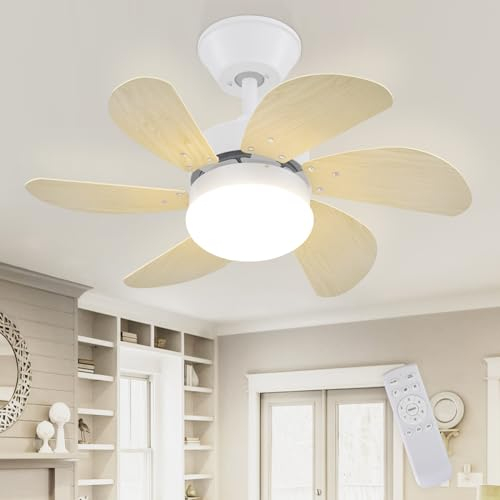 Homefire Deckenventilator Mit Beleuchtung und Fernbedienung Leise - Deckenlampe 6 Flügeln Ø75 cm Ventilator Timing Deckenleuchte Einzelleuchte Fan Sommer/Winter Esszimmer Schlafzimmer Holzfarbe
