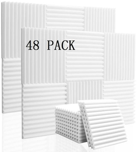 48 Pcs Sound Proofing Panels Acoustic Foam Panels - 12 X 12 X 1 Soundproofing Studio Foam Panels For Studio KTV Soundproof Treatment Paint Pads Fireproof Paper Wall Sticker White