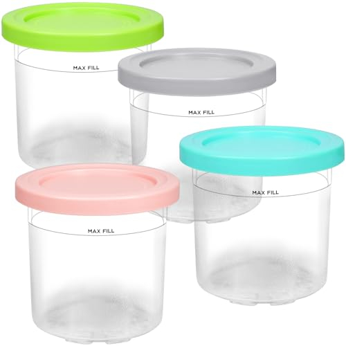 GINOYA Ice Cream Tubs for Ninja NC300UK, Containers with Lids, 4pcs Pint Accessories Compatible with Ninja Ice Cream Maker NC300UK (Grey, Not Suitable for Deluxe NC501)
