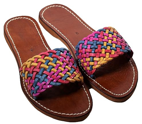 Marokkanische Sommersandalen für Damen, aus geflochtenem Leder, handgefertigt in Marokko, Pariser, Pariser, 39 EU