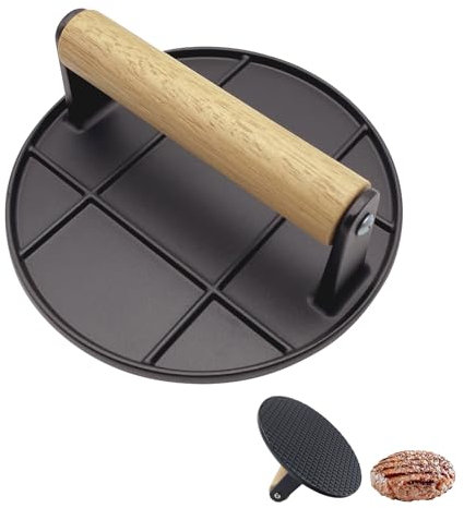 Foyucool Smash Burger Press, 16cm Round Burger Press, Heat Resistant Wooden Handle, No sticker Burger Smasher for BBQ Flat Top Griddle Grill Cooking, Black