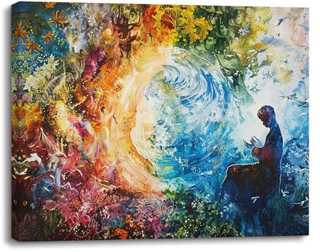 Piy Painting Tableau sur Toile abstraite, Impression sur Toile Florale, Tableau Decoration Murale, Peinture à l’huile pour Salon Chambre Salle de yoga 40x30cm, Cadre Intégré