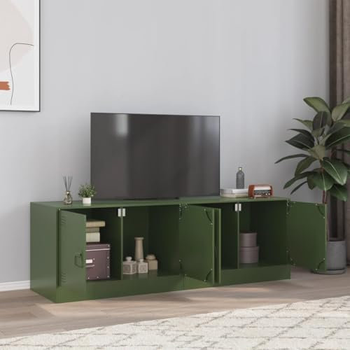 KLYEON Meubles TV 2 pcs Vert Olive 67x39x44 cm Acier,Meuble TV Industriel en Acier Vert Olive 5176 cm 70 kg 2 Portes Ameublement et Décoration, Meubles TV
