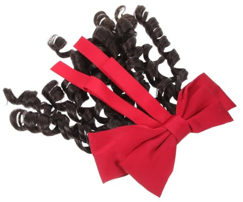 HAPINARY Women Curly Ponytail Wig Bow Fluffy Synthetic Hair Extension for Prom Banquet Party Elegant Curls Hairpiece for Stylish Looks and Special Occasions
