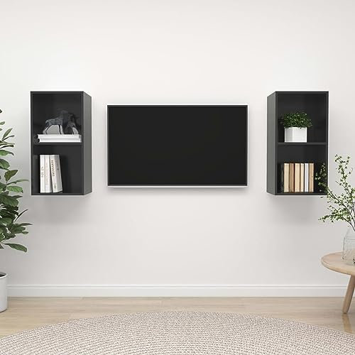 Sufrk TV-Wandschränke 2 STK. TV Board HäNgend TV Unterschrank Wohnwand HäNgend TV Sideboard Wohnzimmer WohnwäNde Hochglanz-Grau Holzwerkstoff - 3079852