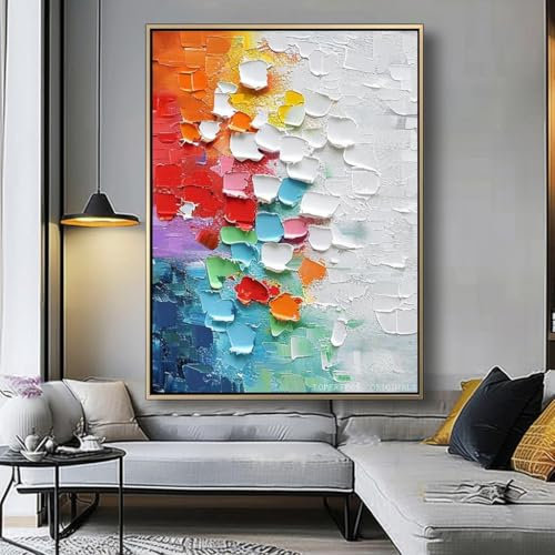29 œuvres d'art abstraites originales, peintures au couteau à palette, art sur toile minimaliste impasto, blocs de couleurs blanc rouge cyan vert, art mural moderne fait à la main pour une décora...