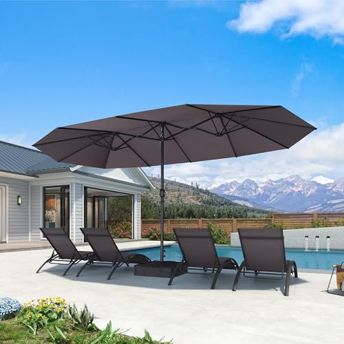 PURPLE LEAF Doppelsonnenschirm 455 x 270 cm, Sonnenschirm Groß, Oval Gartenschirm mit Kurbel, UV Schutz, für Terrasse, Balkon, Café, Grau