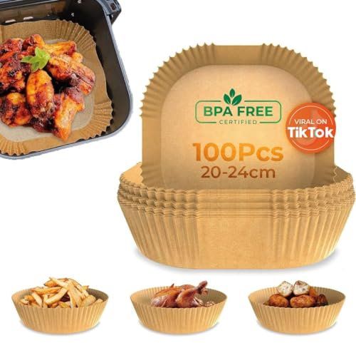 Papel para Freidora de Aire 100 Pcs - 20cm Cuadrado e Impermeable Extra Grueso - Antiadherente Food-Grade Air Fryer Accesorios