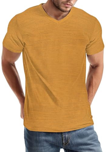 comefohome Mens V Neck T-Shirts UK Graphic Tshirt Casual Short Sleeve Tops Fashion T Shirts Cool Tee Shirt Yellow M