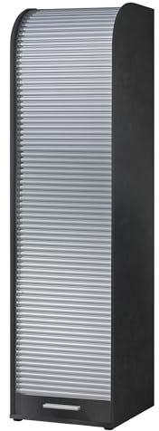 möbelando Jalousieschrank >Organizer< in Schwarzstahl Dekor/Silber mit 3 verstellbaren Einlegeböden, 45x164x40 cm, zerlegt geliefert, Holzwerkstoff, Moderne Aufbewahrungslösung