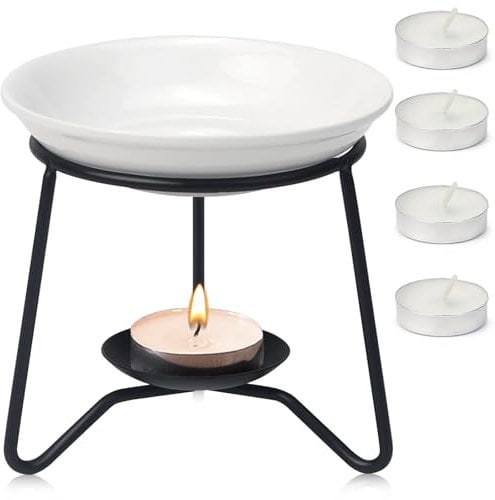FSWWSF Duftlampe für ätherische öle, Duftlampe Teelicht, Aromalampe Teelichthalter aus Keramik und Eisen, für Meditation, Spa, Yoga, Heimdekorat (schwarz)