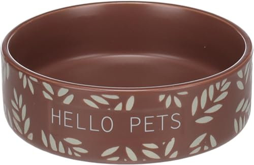 Flamingo Gamelle Leafs Rond Brun pour Lapin - 13x4cm, 330ml - Nourriture et Eau, Antidérapante et Facile à Nettoyer