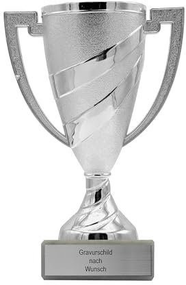 Pokal-Fabrik.de - Pokal mit Gravur Wunschtext in Silber - personalisierte Auszeichnung - 14 cm inkl. Marmorsockel - Geschenk-Trophäe - Pokal Kinder