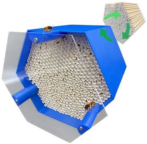 Wildbienen-Nisthilfe – absolut haltbar & wetterfest. Insektenhotel mit 600 Nisthülsen. Hochwertiges Wildbienenhotel für Gartenfreunde (Blau, Bienenhotel mit Vogelschutzabdeckung)