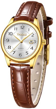 Taxau Analog Damenuhr Uhr Mode Damen Brauner Gurt Weißes Zifferblatt Armbanduhr Mit Datumsanzeige Luxus Damen Uhr Wasserdichtes Quarzwerk Watches for Women