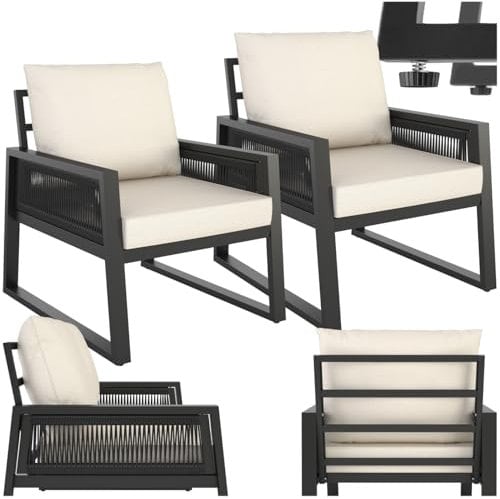 tectake® Rope Design Lounge Möbel Set für Garten oder Balkon, Outdoor Sitzgruppe Terrassenmöbel mit 2X Lounge Sessel, inkl. Gartenmöbel-Kissen, wetterfest