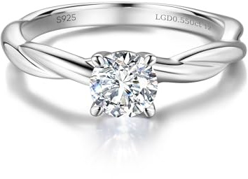 FANCIME 0,3 – 0,55 carati Lab-Grown, anello da donna con diamanti solitari in argento sterling 925, anello di fidanzamento e matrimonio, gioielli per donna, colore D-E, VS