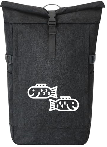 Huuraa Kurierrucksack Fische Sternzeichen Symbol 30-44 Liter Black Melange Fairtrade Rolltop Rucksack Geschenkidee
