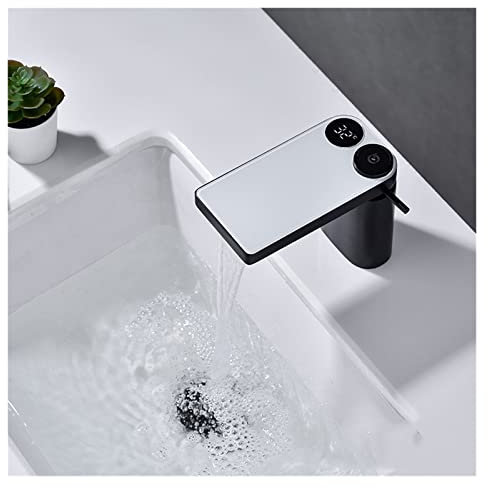 Rubinetto del Bacino Digitale a LED del Bagno Miscelatore Basino White Water Bower Mexer Display Temperate Display Taps Smart Water (Nero)