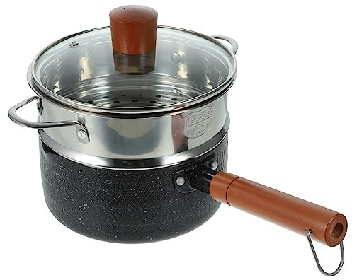 Gatuida Hammered Milk Pot Mini Sauce Pan Nonstick Enamel Pot Food Steamer Handle for Induction Hob Pan Pouring Lip Lid