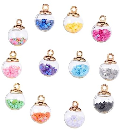 OSALADI 34 Stück Teiliges Glaskugel Anhänger mit Bunten Stern Glitter Charm für DIY Schmuck Ohrringe Halsketten Armbänder und Bastelprojekte Klare Glasperlen Anhänger