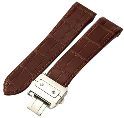 ROUREOX Echtleder Uhrenarmband Knopfschloss für Cartier Santos Series | Edelstahl Knopfschloss Ersatzarmband Echtes Leder Uhrenarmband Casual Herren Damen
