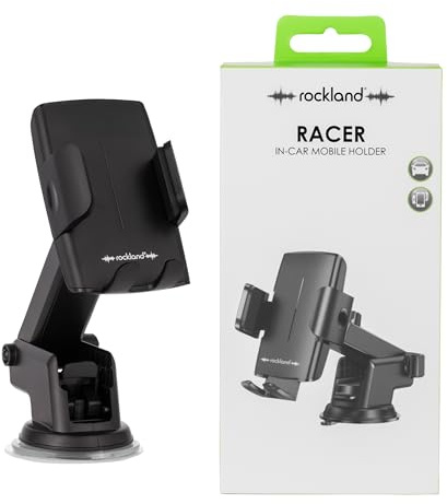 Rockland Racer Car Phone Holder, Dashboard and Windscreen Mount, Strong Suction, Adjustable Side Clamps, 360° Rotation, Hands-Free Driving