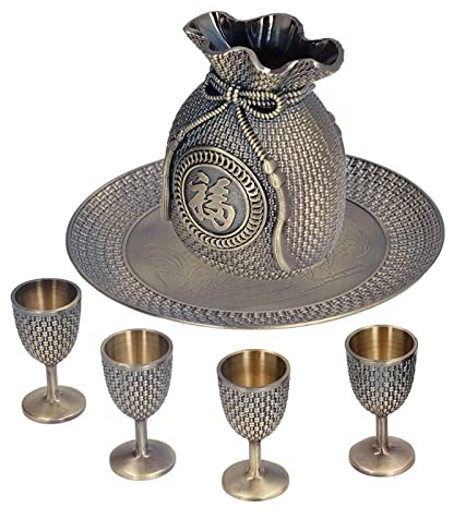 Qcwwy Calice à Vin en Métal Ensemble de Gobelets à Vin Turcs Style Vintage en Alliage de Zinc Gaufrage Ensemble de Verres à Exquis Calice à Tasse à thé Tasse à café Pichet à Rétro pour Ornements de