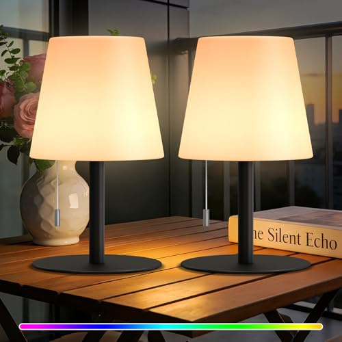 uuffoo 2 Stück LED Tischlampe Akku Kabellos, 8 Farben | 8-14h Akku | IP44 Wasserdicht USB C Aufladbar für Indoor & Outdoor