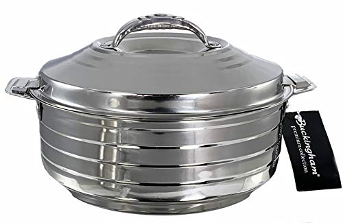 Buckingham Double Wall Stainless Steel Insulated Hot Pot Food Warmer Serving Dish Lidded Casserole Round Hotpot Food Storage 2500 ml