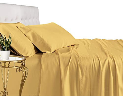 Royal Tradition Bettwäsche aus Viskose aus Bambus, extra lang, Größe XL, massives Gold, super weich und kühl, 3-teiliges Bettlaken-Set