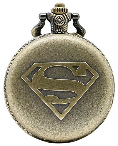 taport® Superman Bronze Antik Gravur Taschenuhr Quarz + Gratis Ersatz Batterie + Gratis Geschenkverpackung
