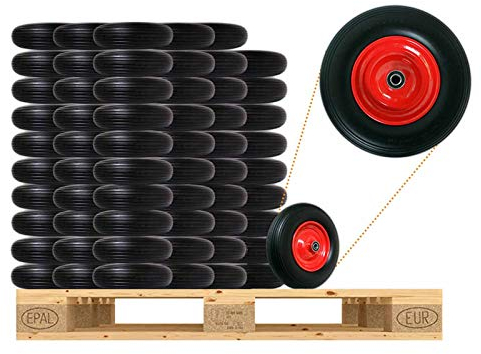 60 St. FRONTTOOL Schubkarrenrad pannensicher, PU Vollgummi-Reifen Ø 400 mm mit Präzisions-Kugellager auf Stahlfelge - 150 Kg Traglast - Reifenbreite 88 mm