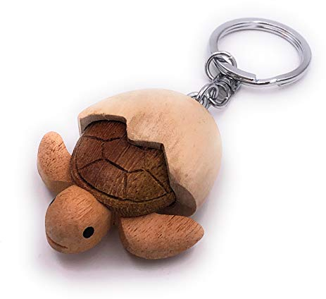 H-Customs Tortue oeuf bébé bois noble pendentif trousseau à la main
