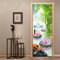 FLFK Paysage de Bambou Lotus Rose Autocollant Porte Affiche 3D pour Cuisine Chambre Salle de Bain Auto-adhésif Amovible Murale Décoration 77X200cm