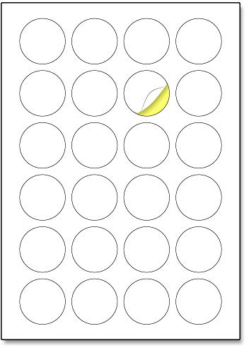 40mm, 25 Blatt, A4 Runde Aufkleber Etiketten Selbstklebend Bedruckbar - 24 Stück pro Blatt