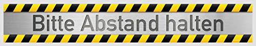 3er-Set Fußbodenaufkleber Bitte Abstand halten | Alu-Warnband-Optik | 80x12cm