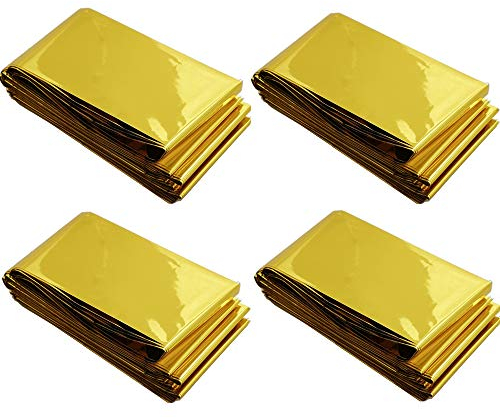 Ikruidy Couverture Survie 4 Pack 210 x 160 cm Couverture de Survie d'urgence Couverture de Survie Camping Or/Argent Parfaite pour Les Marathons de Survie en Plein air ou Les Premiers Soins